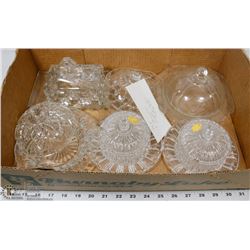 6) 6 GENUINE CRYSTAL BUTTER DISHES WITH LIDS.