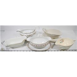 8) BOX W/ 3 GRAVY BOATS WITH TRAYS, 2 SINGLE BOATS