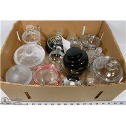 7) COLLECTION OF COLORED JARS - SOME VINTAGE.