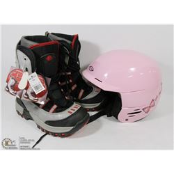 LOT WITH NEW KIDS SNOWBOARD BOOTS SIZE 5 AND