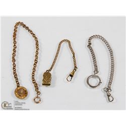 3 GOLD FILLED POCKET WATCH CHAINS.