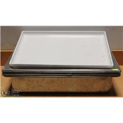 LOT OF 6 FULL SIZE METAL INSERTS AND 3 PLASTIC TRAY