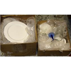 2 BOXES OF DINNER PLATES, BOWLS AND GLASSES