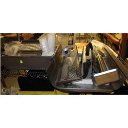 SHELF OF ASSORTED KITCHEN ACCESSORIES & TRAILER