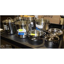 LOT OF STAINLESS STEEL COOKWARE INCL STOCK POTS
