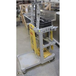 JANITORIAL CART WITH TWO CAUTION WET FLOOR