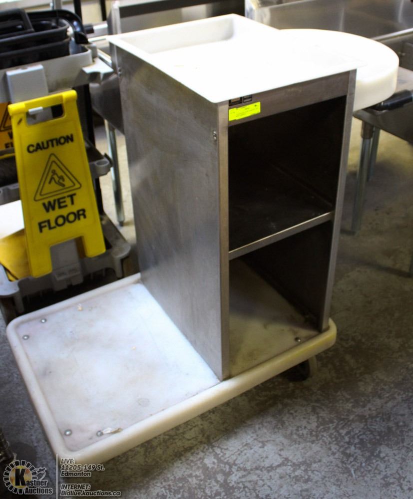 7) STAINLESS STEEL JANITOR CART WITH GARBAGE