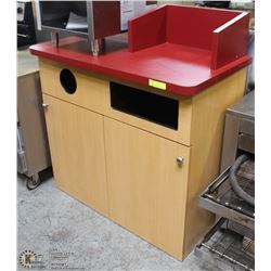 HOSTESS STAND WITH GARBAGE/RECYCLING AND 2 NEW