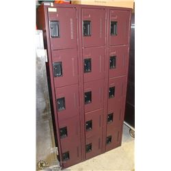 1) LOT OF BURGUNDY LOCKERS - 15 COMPARTMENT