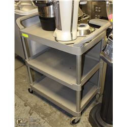 NEW RUBBERMAID 3 TIER ROLLING BUS CART.