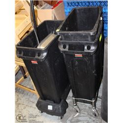 LOT OF 3 GARBAGE CANS WITH 2 DOLLIES