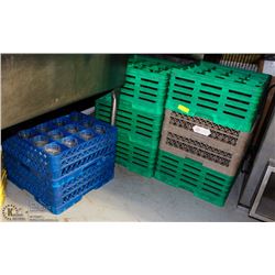 LOT OF 9 DISHPIT GLASS RACKS WITH PLASTIC MUGS