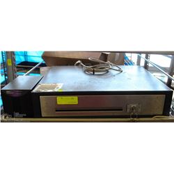 TOSHIBA CASH DRAWER WITH KEY AND BOX OF ASSORTED