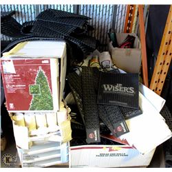 PALLET OF BAR MISCELLANEOUS AND A CHRISTMAS TREE