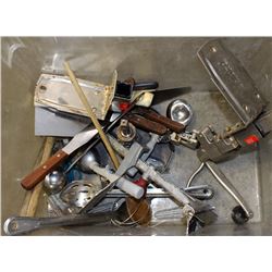 BIN WITH CAN OPENER SPATULAS AND MORE
