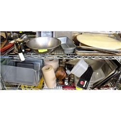 SHELF OF ASSORTED RESTAURANT MATERIALS