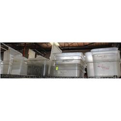 SHELF OF ASSORTED PLASTIC INSERTS AND LIDS