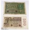 Image 1 : 2 GERMAN WWI BANKNOTES - 50 MARK 1919 & 500 MARK