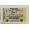 Image 1 : UNC GERMAN 1923 WWI 10 MILLION MARK BANK NOTE.