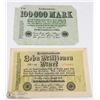 Image 1 : 2 GERMAN WWI BANKNOTES - 100000 MARK 1923 & 10