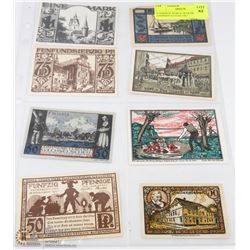 8 GERMAN WORLD WAR MONEY (GERMAN NOTGELDS).