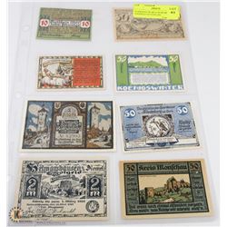 8 GERMAN WORLD WAR MONEY (GERMAN NOTGELDS).