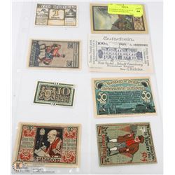 8 GERMAN WORLD WAR MONEY (GERMAN NOTGELDS).