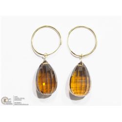 5) 14K YELLOW QUARTZ SLEEPER HOOP EARRINGS