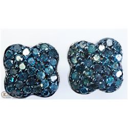 13) STERLING SILVER BLUE DIAMOND EARRINGS