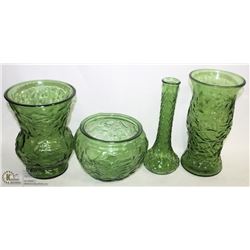 SET OF VINTAGE BRODY CO USA GREEN GLASSWARE