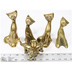 ESTATE LOT OF BRASS CATS & ELEPHANTS