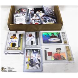 BOX OF SPORTS CARDS INCL GRADED ROOKIES, HIGH END