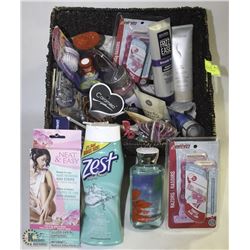 DARK BROWN BASKET W/NEW PRODUCTS