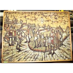 LARGE ESTATE BATIK HAND DYED FRAMED PICTURE OF A