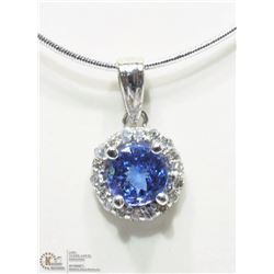 28) 14K WHITE GOLD TANZANITE & DIAMOND PENDANT W/