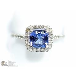 32) 10K WHITE GOLD TANZANITE AND DIAMOND RING