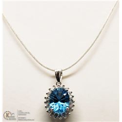 33) 14K WHITE GOLD DIAMOND AND TOPAZ PENDANT