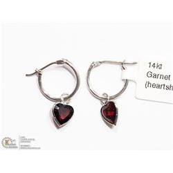 38) 14K WHITE GOLD BEZEL SET GARNET EARRINGS