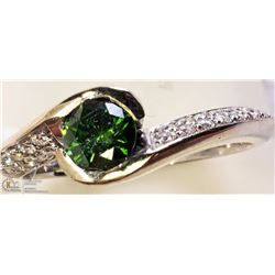 43) 14K W. GOLD CLAW & PAVE SET GREEN DIAMOND RING