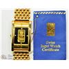 Image 2 : 45) SWISS INGO WATCH W/ 1G 9999 SOLID GOLD INGOT
