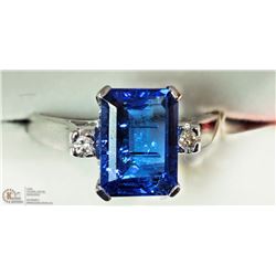 46) 14K WHITE GOLD TANZANITE AND DIAMOND RING