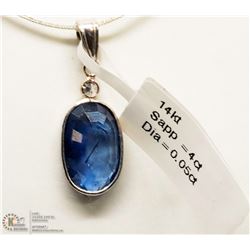 50) 14K WHITE GOLD SAPPHIRE & DIAMOND PENDANT