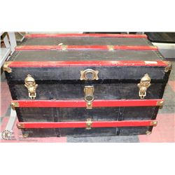 VINTAGE WOOD BLACK AND RED TICKLE TRUNK