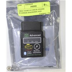 OBD2 VEHICLE CHECK ENGINE SCANNER DIAGNOSES AND