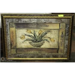 LARGE WOOD DECORATIVE FRAMED FLOWER