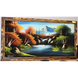VINTAGE BRIGHT COLOR CANVAS FRAMED WATERFALL