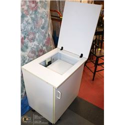 WHITE WOODEN SEWING MACHINE CABINET , PORTABLE