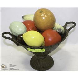 RUSTIC METAL DECORATIVE BOWL WITH GLAZED CERAMIC