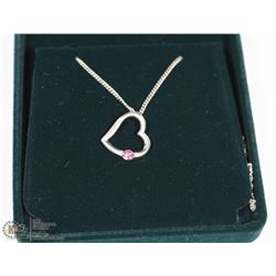 FLOATING HEART WITH PINK STONE AND NECKLACE