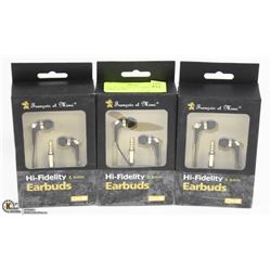 LOT OF 3. HI-FIDELITY EARBUDS 3.5MM IN EAR